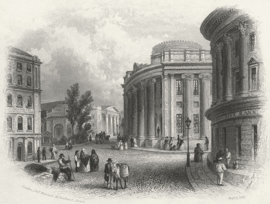 YORKS. Town Hall & Commercial Buildings Leeds c1855 old antique print picture
